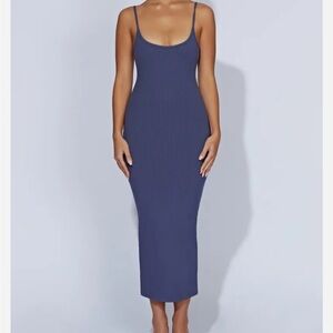 Meshki Blue Ribbed Bodycon Midi Dress